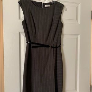 Calvin Klein knee length grey belted work dress